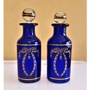 Two Antique Bristol Blue Cruets/Condiment Bottles, English, Late Georgian Period